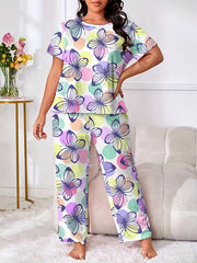  Colorful Dot & Butterfly Print Pajama Set