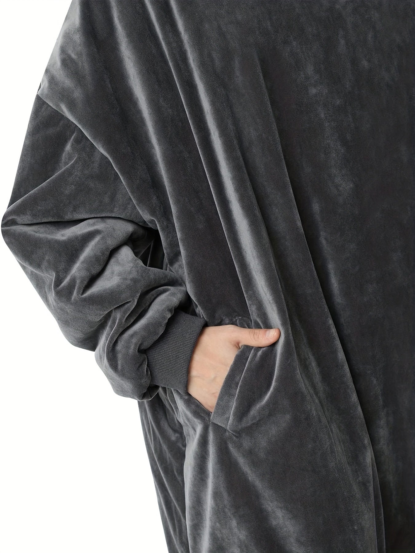  Fleece Hooded Lounge Robe with Pockets