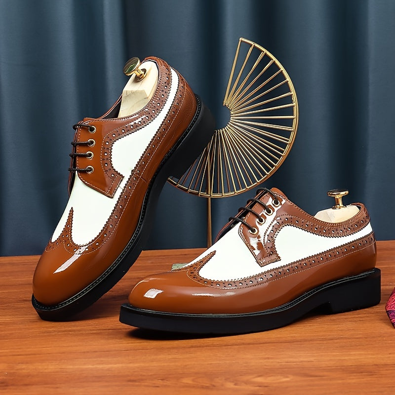 Men's Block Leather Oxford Shoes Wing tip Brogue Derby Comfortable Dress Shoes