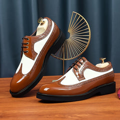 Men's Block Leather Oxford Shoes Wing tip Brogue Derby Comfortable Dress Shoes