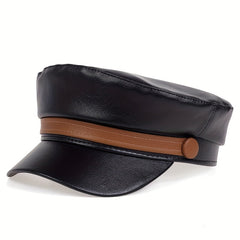 Vintage PU Leather Beret Cap Block Berets Women Punk Octagonal Hats Painter Cap