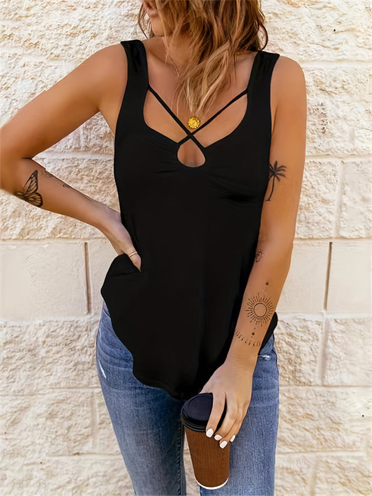  Casual Tank Top Women's Plus Plain Cut Out Tank Top