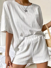 Women's Plus Textured Top & Elastic Shorts 2-Piece Set