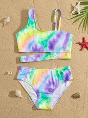Girls 2pc Swimsuit Bikini Set Ribbed Top & Bottoms Bathing Suit Swimwear