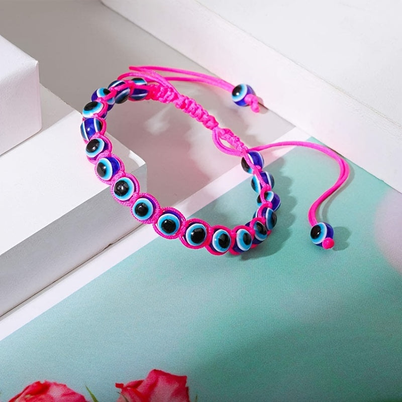 Evil Eye Bead Bracelet Hand Woven Adjustable Drawstring Bracelet