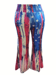  Flag Print Elastic Flared Leg Pants