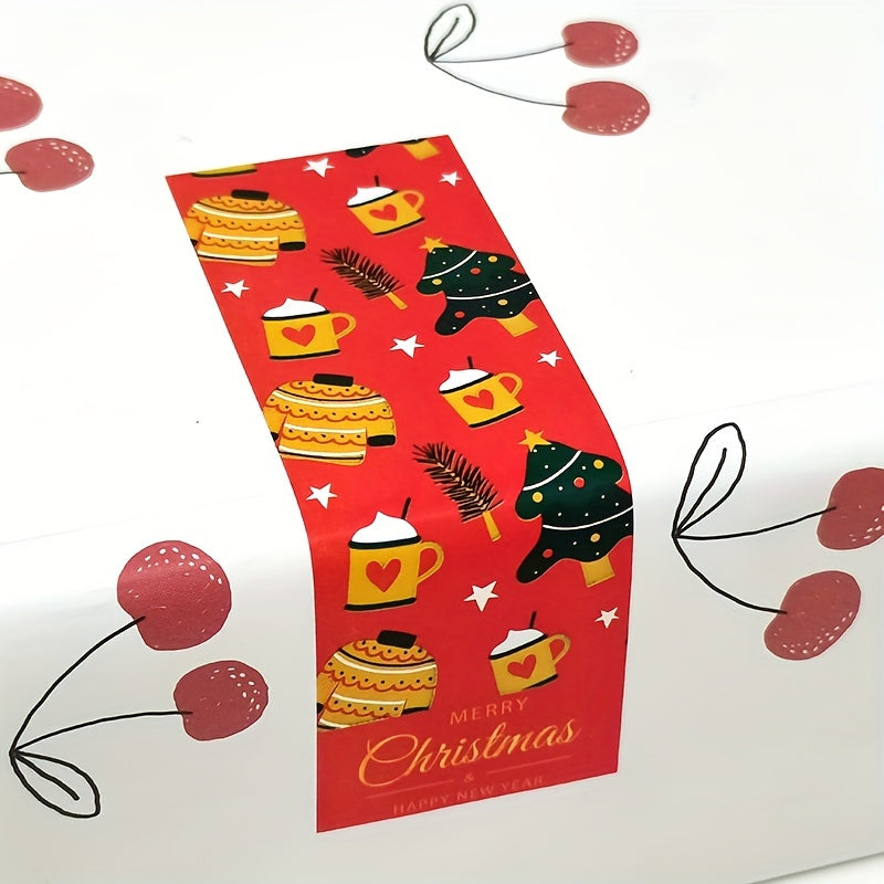 100 Roll Christmas Stickers Square Pattern Gift Packaging Sealing & Decoration