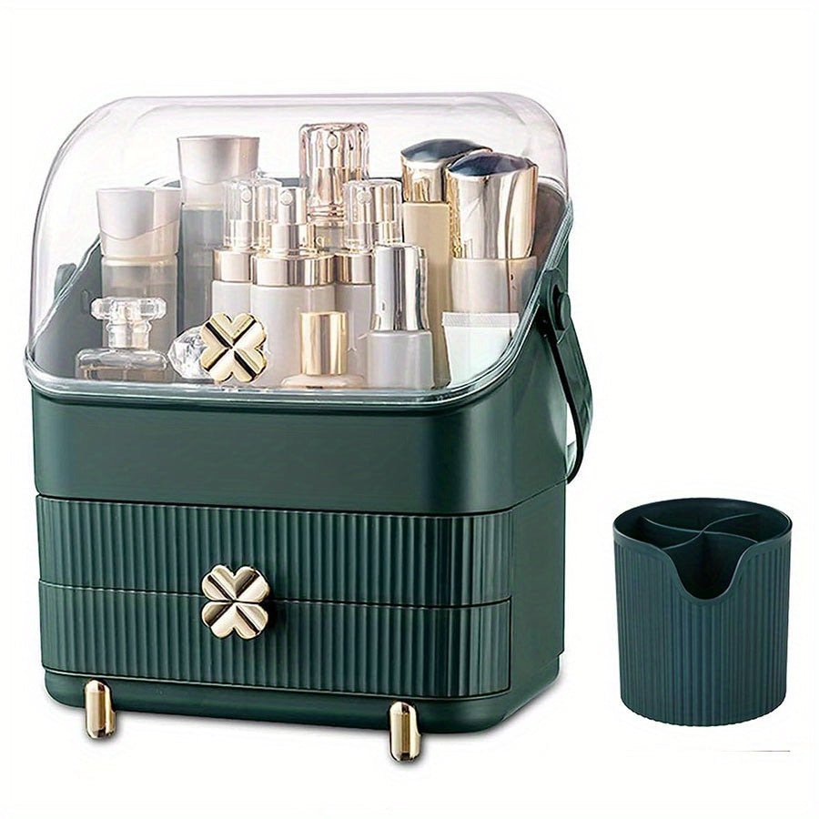 Makeup Organizer with 2 Layer Storage Box and Transparent Cover