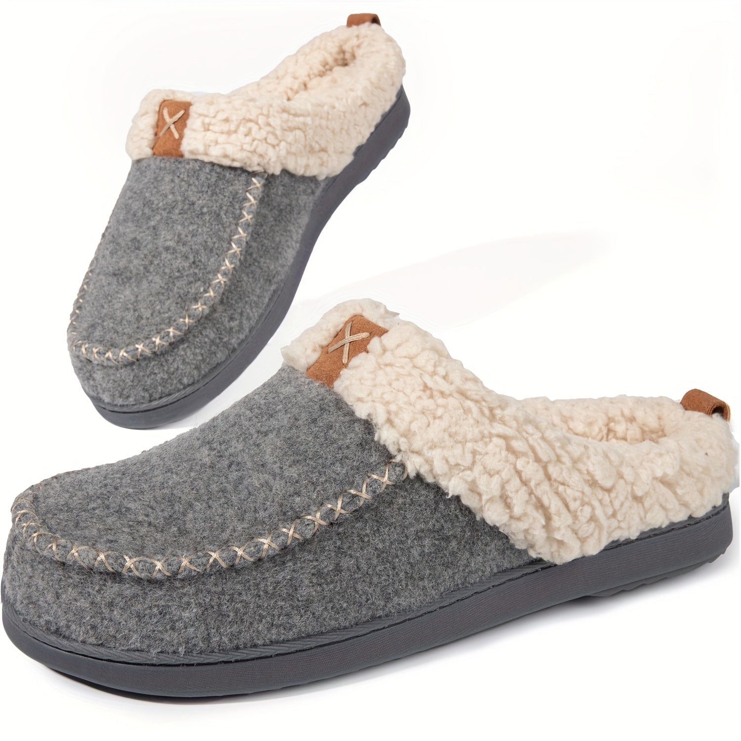 Women's Plush Felt Sherpa Slippers Slip On Plush Lined Shoes