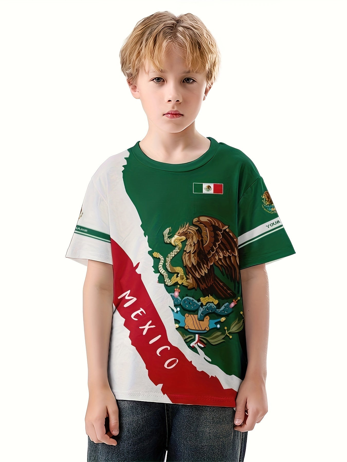MEXICO Boys 3D Print Creative T-shirt Short Sleeve Top Summer Kids Clothes