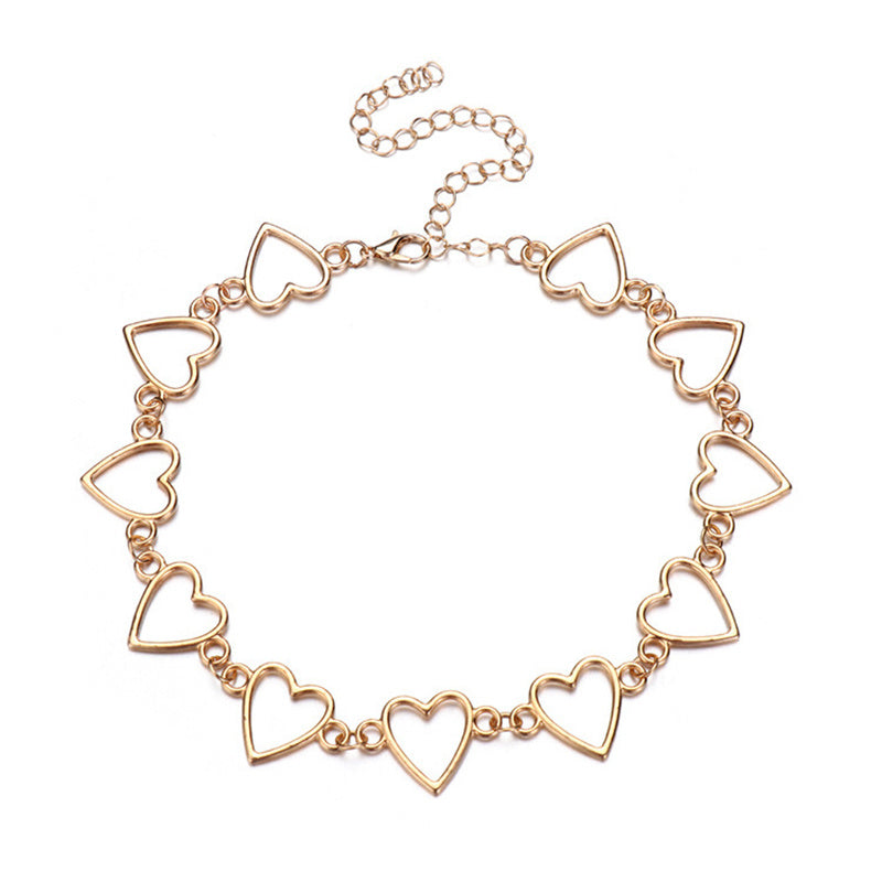 Hollow Sweet Love Heart Choker Bicolor Necklace