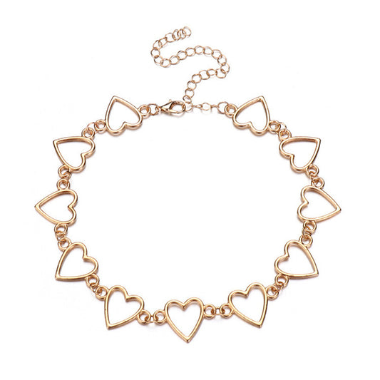Hollow Sweet Love Heart Choker Bicolor Necklace
