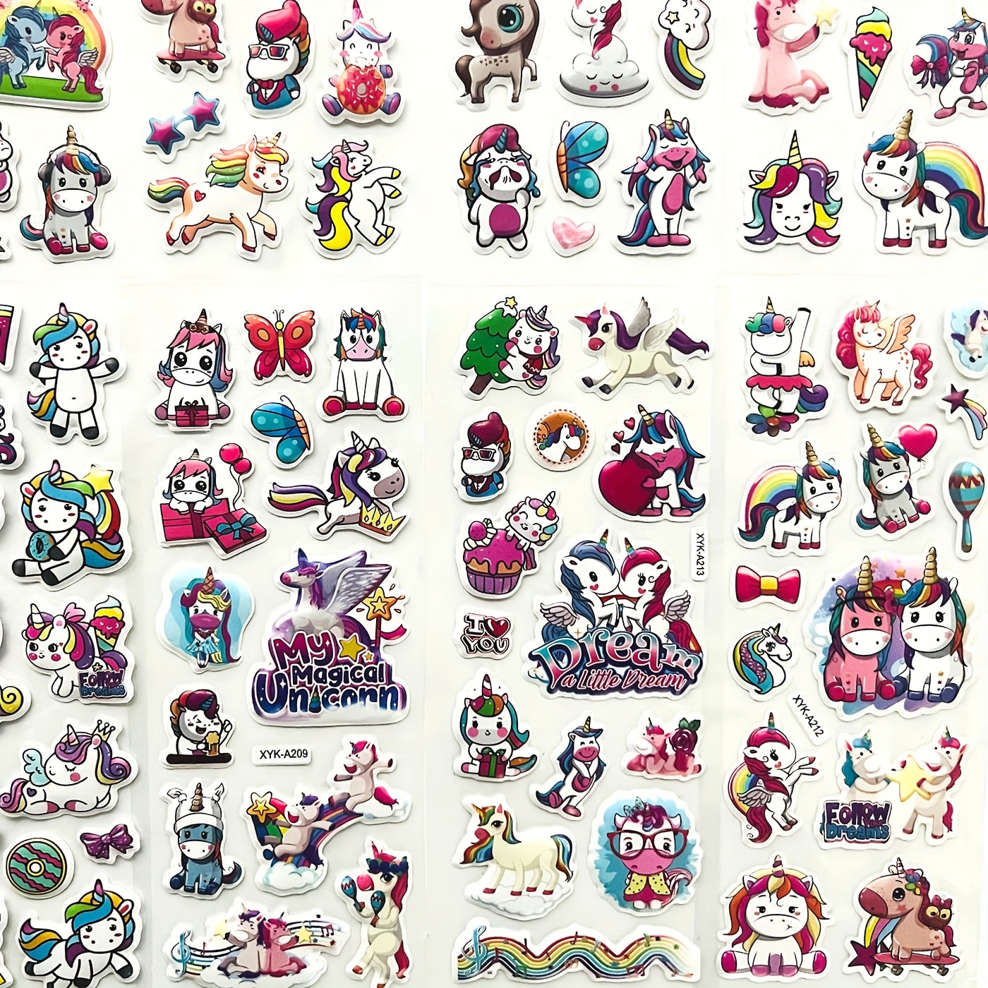 3D Unicorn Stickers 114 Designs Mixed Colors Puffy Sticker Bulk Sheets