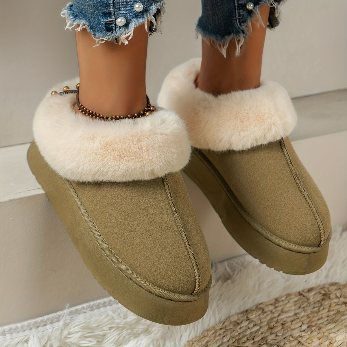 Women's Fleece Snow Boots Non Slip Wear Resistant Outdoor Ankle Boots
