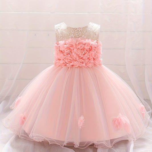 Hollow Out Flower Applique Princess Dress