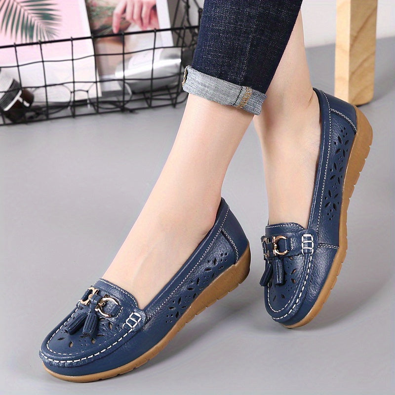 Women's Hollow Out Loafers Breathable Slip On Solid Flat Shoes