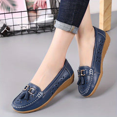 Women's Hollow Out Loafers Breathable Slip On Solid Flat Shoes