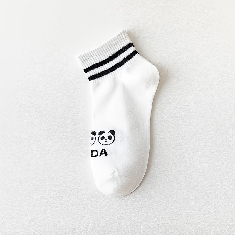 5 Pairs Women's Panda Print Cotton Ankle Socks