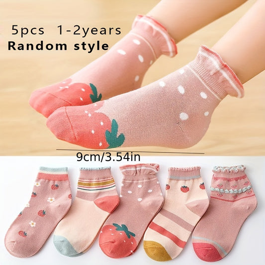 5 Pairs Girl's Cartoon Knitted Socks Warm Soft Crew Socks
