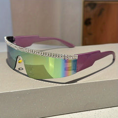 Y2K Rhinestone One-piece Sunglasses Punk Futuristic Mirror Lens UV400