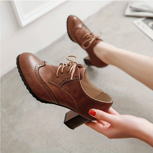 Women's Chunky High Heels Brogues Lace-Up Oktoberfest Dress Shoes