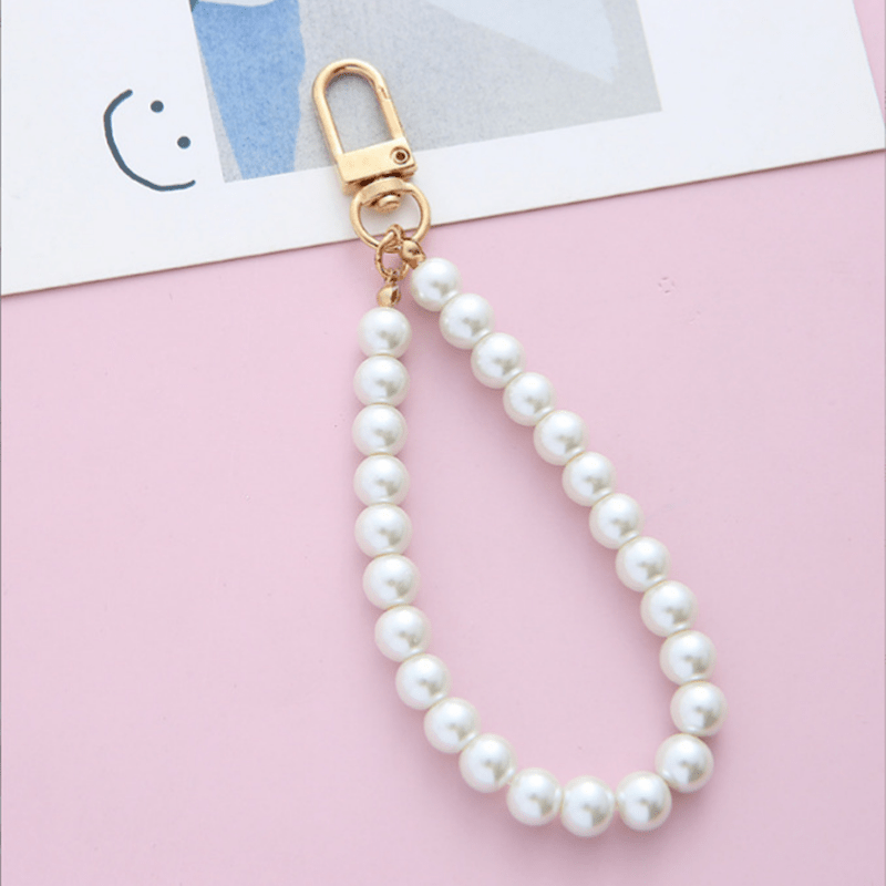 Faux Pearl Crystal Wristlet Keyring Bag Keychain