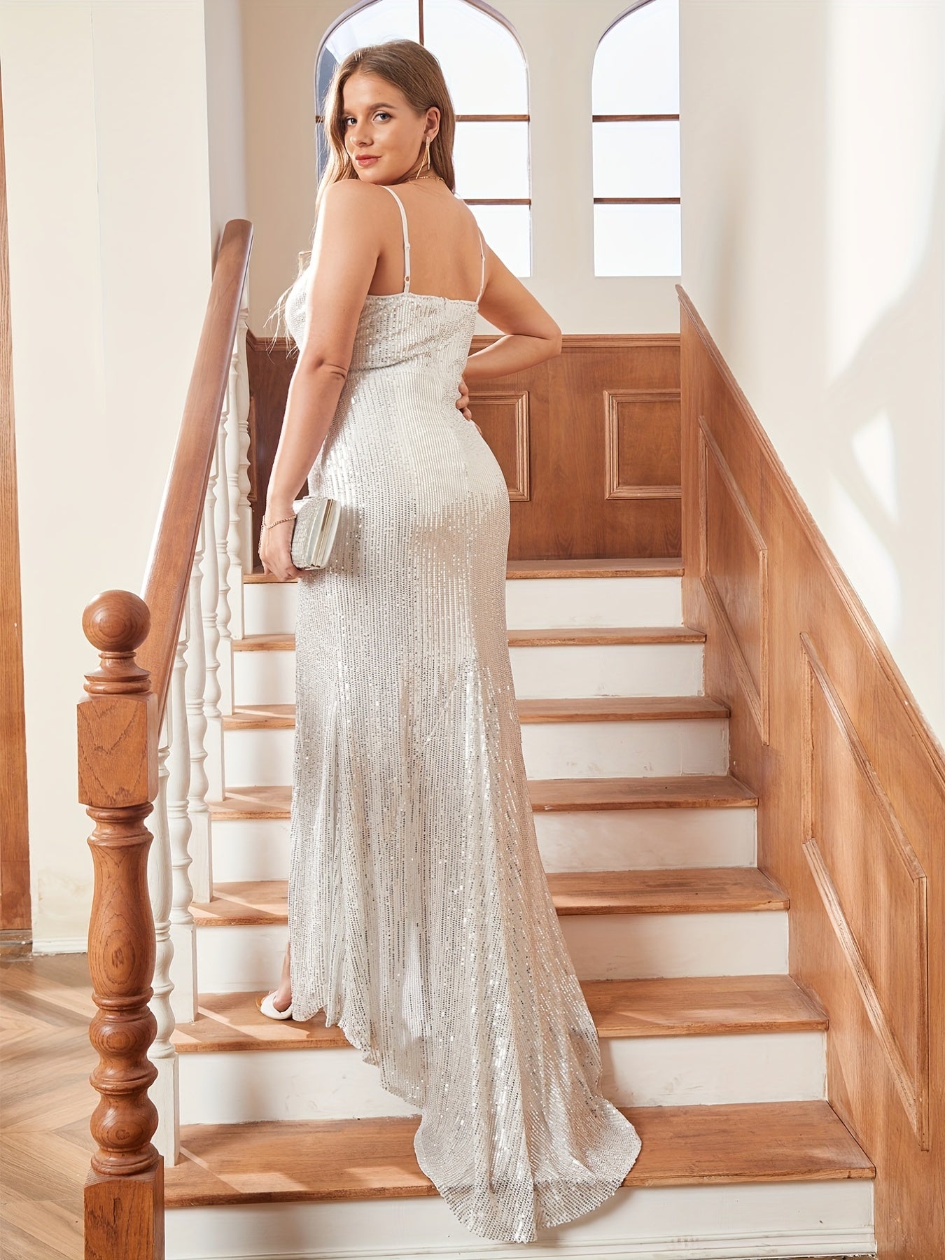  Sequins V-Neck Maxi Wedding Dress