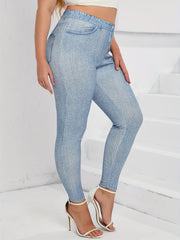  Denim Print High Rise Skinny Leggings