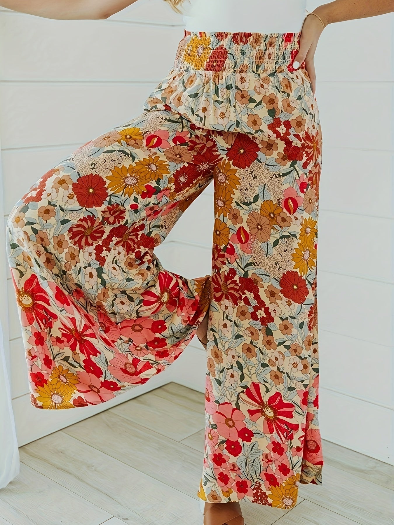 Floral Print Wide Leg Boho Pants