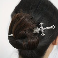 Witch Reaper Skull Hairpin Moon Sword Hair Stick Vintage Snake Sword Hair Clip