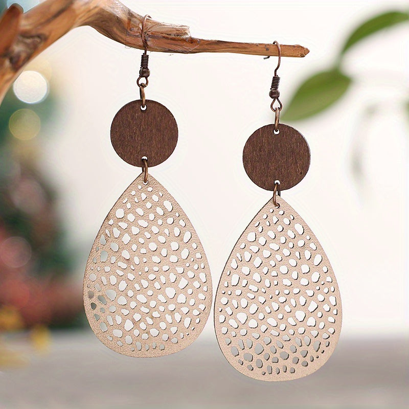 Hollow Leaf PU Leather Earrings Party Vacation Gift