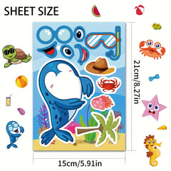 Ocean Adventure Stickers - Marine Life Cartoons with Red Pattern