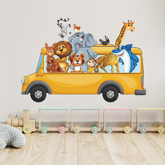 2pcs Cartoon Animal Bus Wall Stickers Room Refrigerator PVC Waterproof Removable