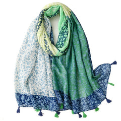 Women Floral Tassel Scarf Printed Hijab Shawl Lightweight Scarf