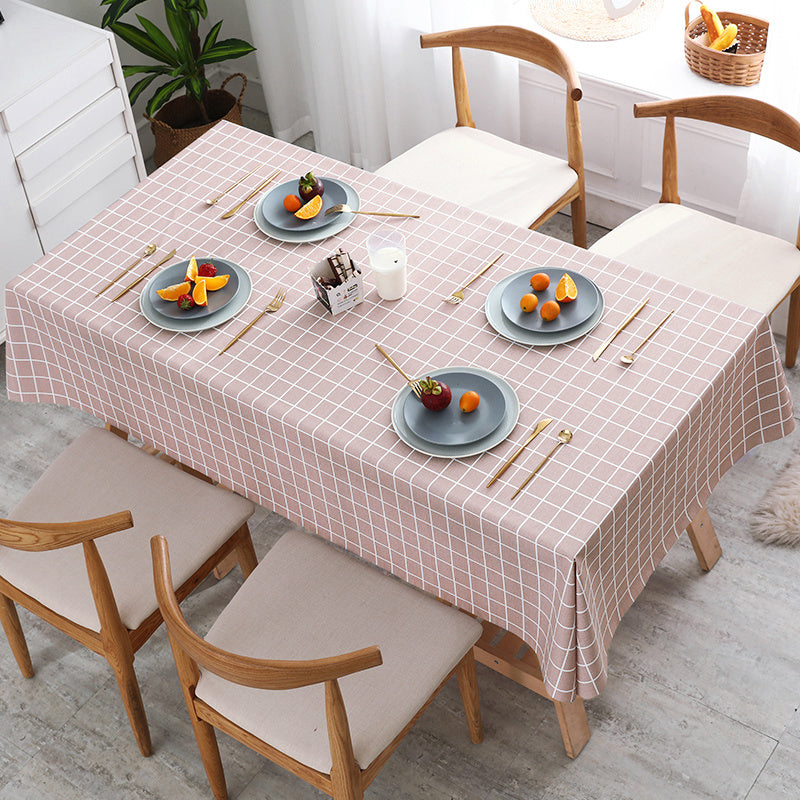 Waterproof Pink Plaid Tablecloth Tea Study Office Table Mat