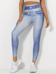 Denim Printed Slim Leggings High Waist Women's Clothing
