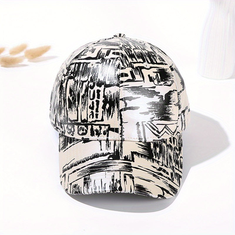 Hip Hop Graffiti Baseball Cap Tie Dye Print Beige Dad Hat Adjustable Sun Hats