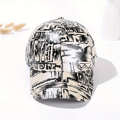 Hip Hop Graffiti Baseball Cap Tie Dye Print Beige Dad Hat Adjustable Sun Hats