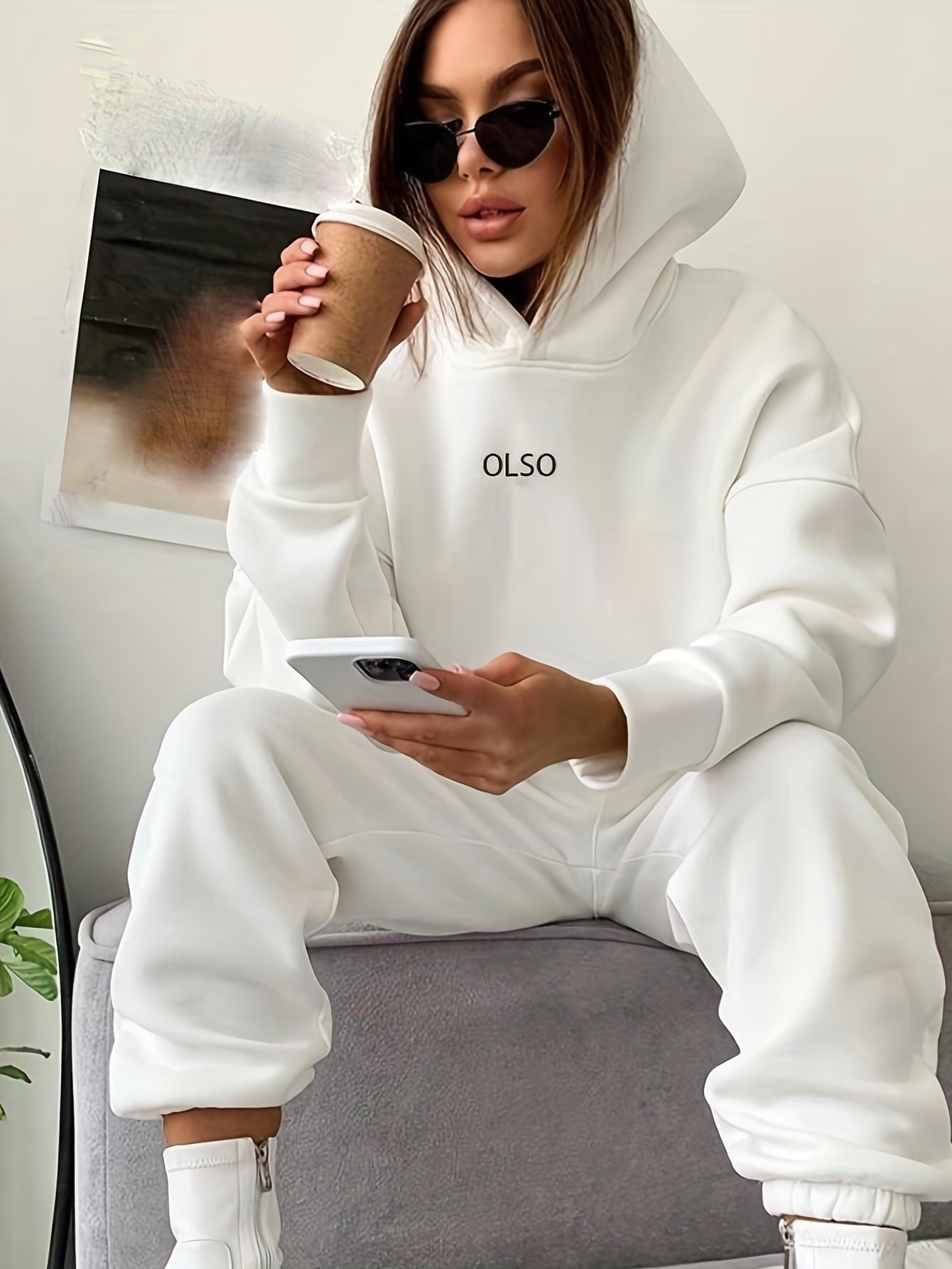 Letter Print Hooded Sweatshirt & Sweatpants Set