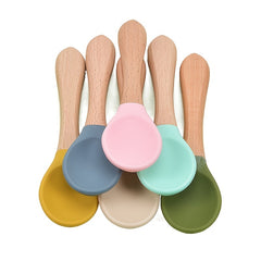 Silicone Spoon & Fork Set Mini Wooden Handle Utensils