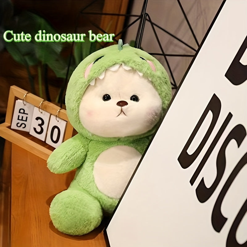 9.84in Plush Bear Toy in Green Dinosaur Costume