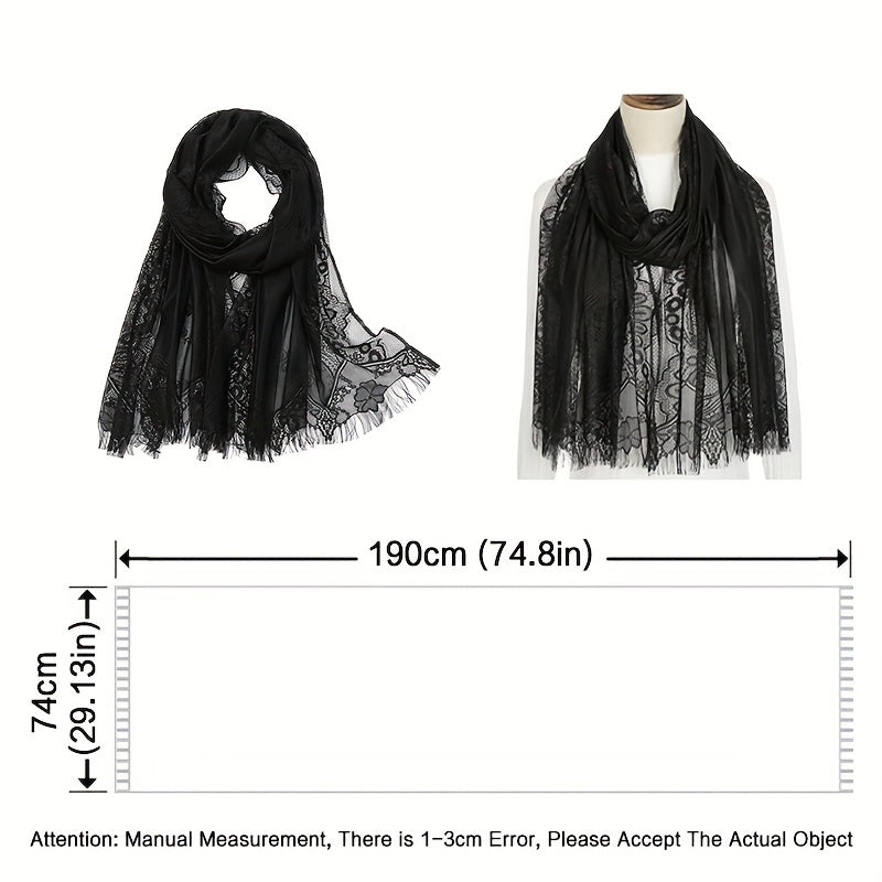 Large Jacquard Flower Lace Shawl - Elegant Hollow Cape for Party or Wedding