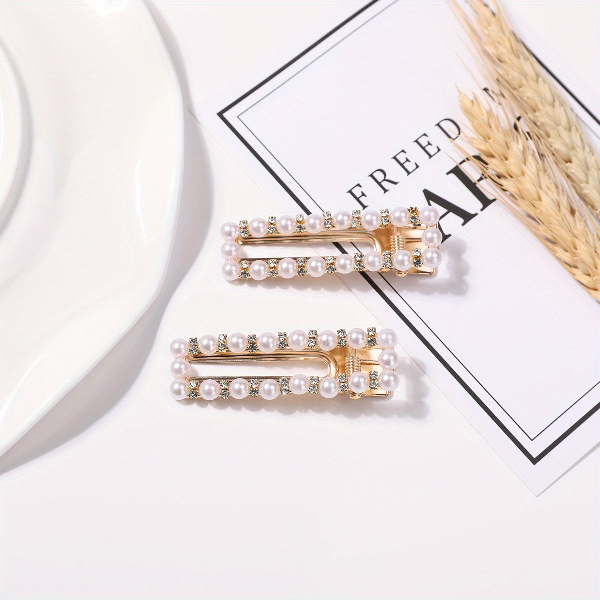 Hollow Alloy Hair Clip Duck Billed Clip Faux Pearl Rhinestone Hair Clip