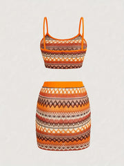 Argyle Print Casual Two-piece Set Sleeveless Crop Top & Bag Hip Skirts