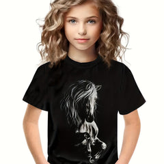 Kids 3D Horse Print Short Sleeve T-shirt - Summer Clothes