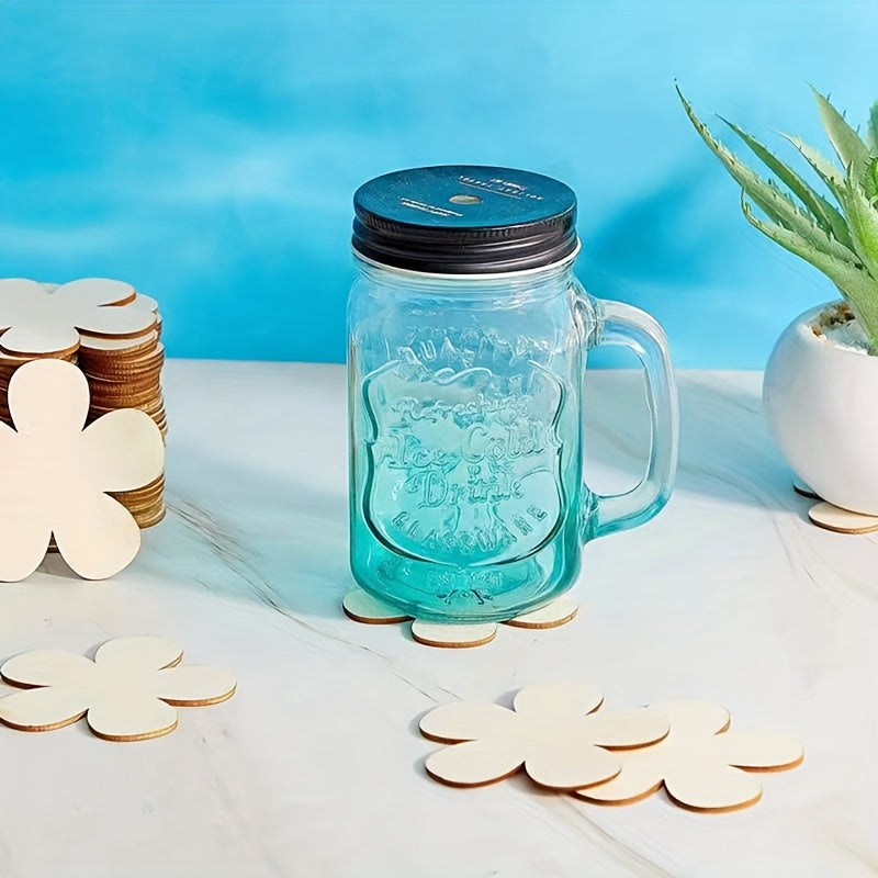 Wooden Blank Flower Graffiti Shapes DIY Painting Coasters 5pcs