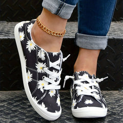 Women's Daisy Canvas Shoes Lace Up Sneakers Walking Flats