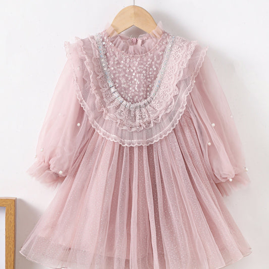 Frill Trim Bead Detail Fairy Princess Dress for Toddler Girls