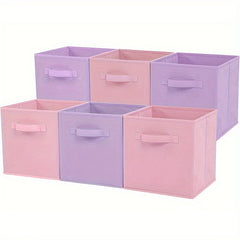 6pcs Fabric Drawer Storage Box Pink Purple Foldable Bin with Handle