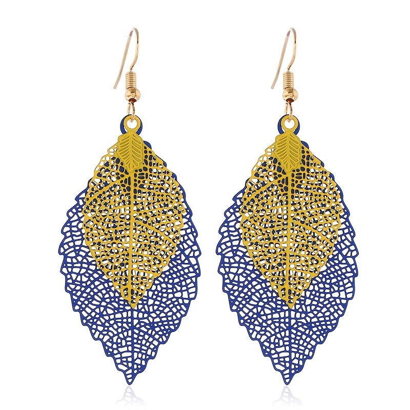 Hollow Gradient Leaf Drop Earrings Women's Accessories